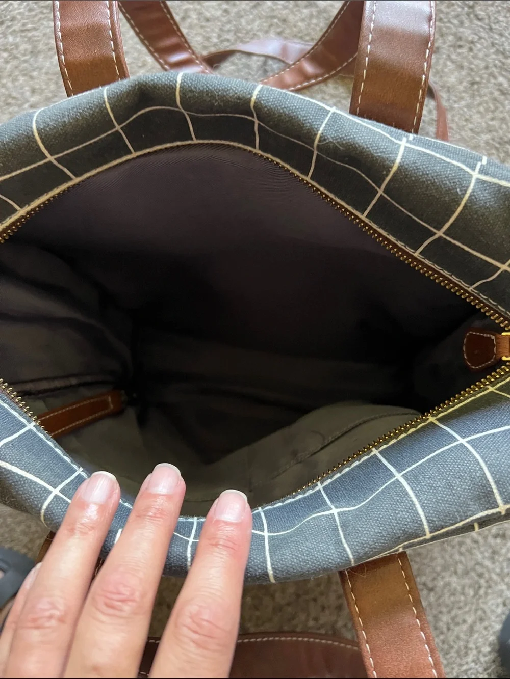 Maika Black Grid Messenger Bag with Brown Trim
